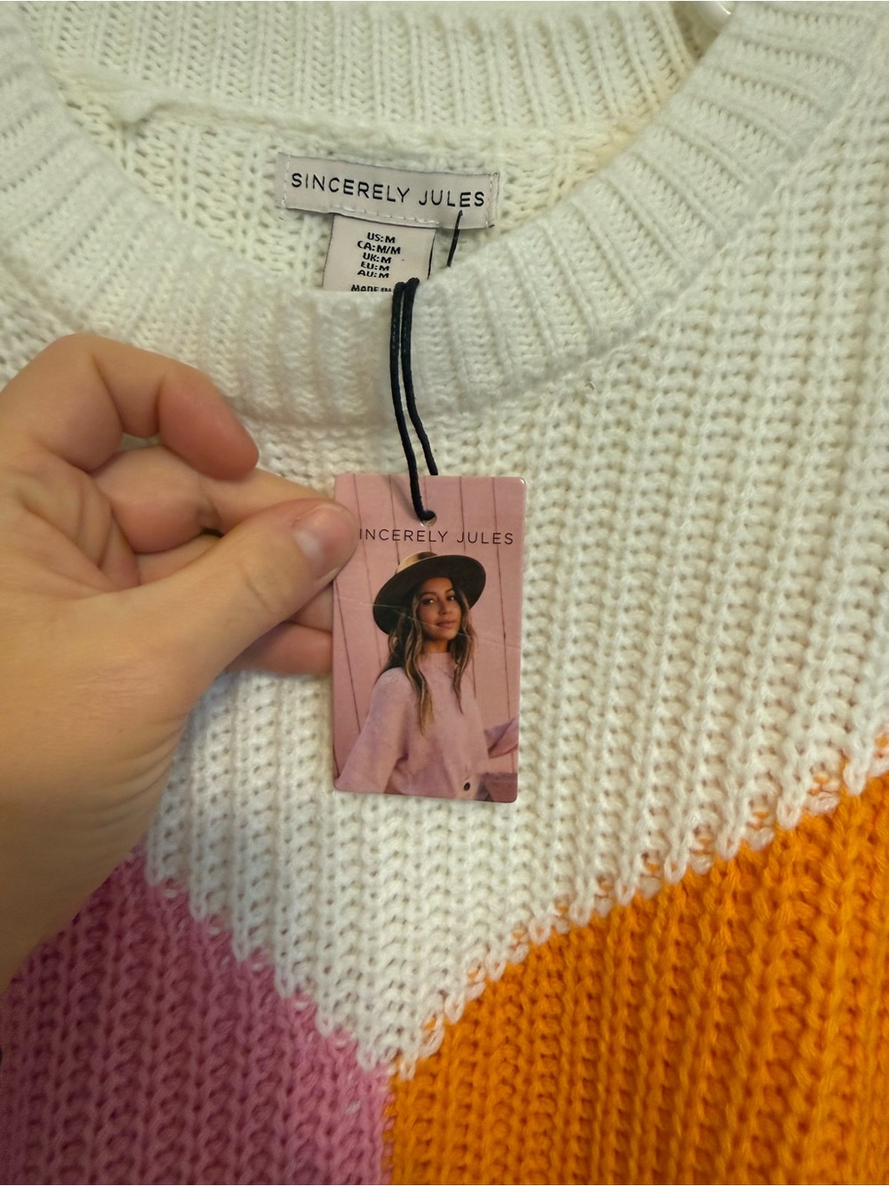 Sincerely Jules Colorblock Orange, Pink, Cream Knit Cropped Sweater NWT Medium - Picture 6 of 8